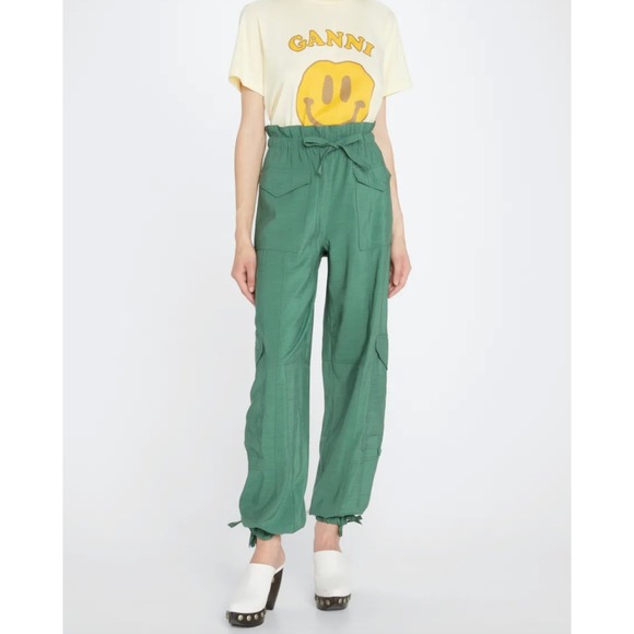 Ganni Pants - GANNI Paperbag Waist Cargo Pants Tie Cuff